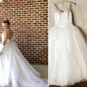 Oleg Cassini beaded open back tulle princess dress
